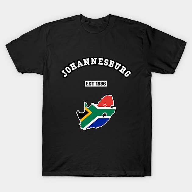 Johannesburg South Africa Strong, RSA Flag Map, 1886, City Pride T-Shirt by Pixoplanet